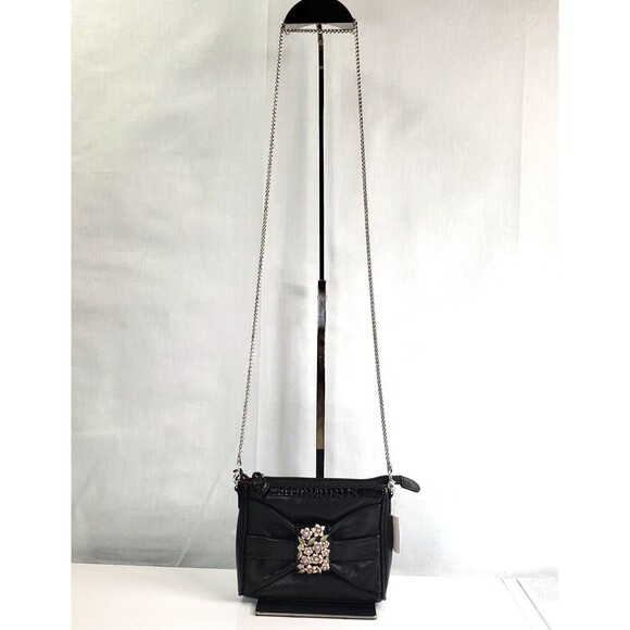 BRIGHTON Black Leather Floral Adorned BOW Small Clutch Mini  Bag - Picture 10 of 16